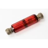 A 19th Century ruby glass double ended scent bottle,