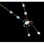 A late Victorian opal and diamond set drop pendant collarette necklace,