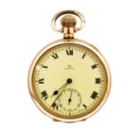 Omega, a circa 1920's Omega gold plated gentleman's open faced top wind pocket watch, 4.