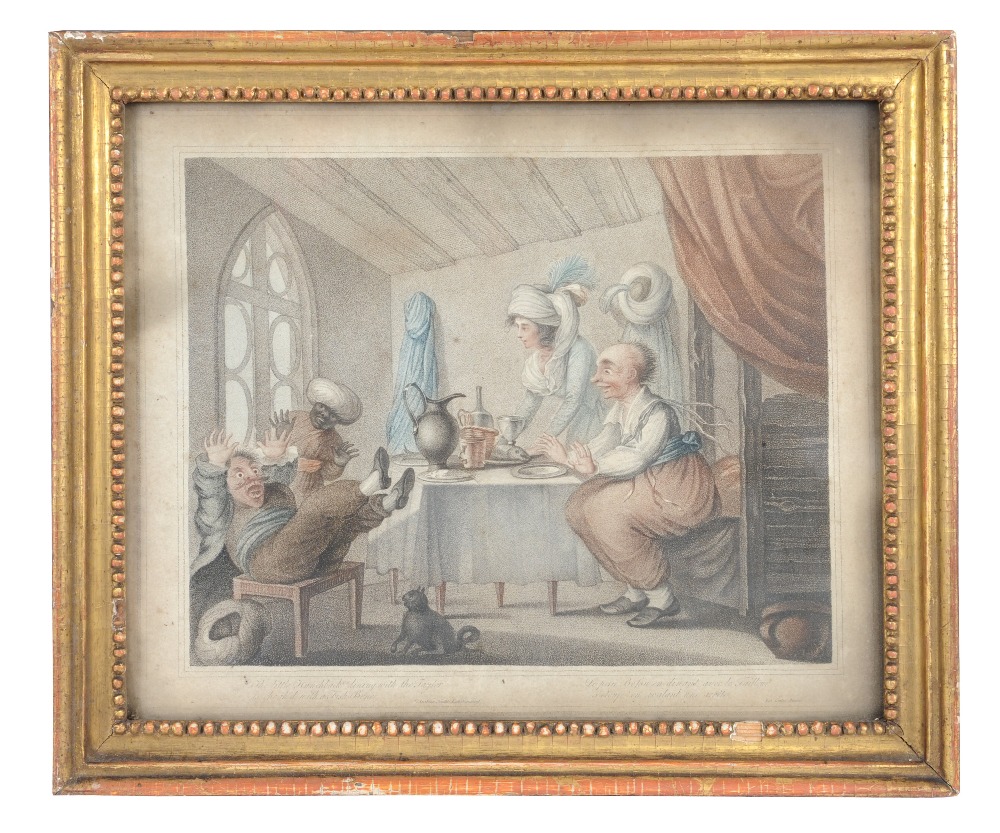 Georgian caricatures: 'The Little Hunchback dining with the Taylor is chok'd with a fish bone', - Image 2 of 3