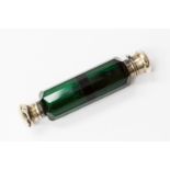 A 19th Century green glass double ended scent bottle, cylinder form,