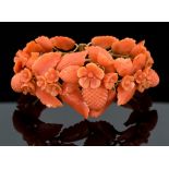 A Victorian coral and yellow gold hinged bangle,