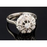 A diamond round cluster 18ct white gold ring,