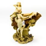 A Royal Dux blush ivory cornucopia figural group,