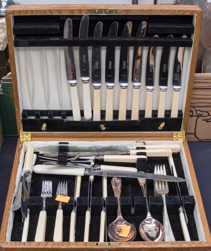 A canteen of silver plated cutlery in presentation case,