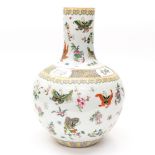 A large Chinese famille rose vase, Quinlong style, bulbous form,