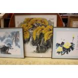 Ji Gang (Chinese, 1933), a landscape watercolour and a pair of landscape watercolours, framed,