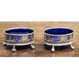 Pair of George III Sheffield silver oval salts, maker George Ashforth & Co, 1778,