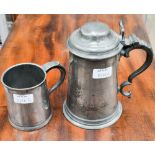 Two pewter mugs - a Newcastle pre-imperial pint and a pewter quart,