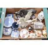 A miscellaneous collection of ceramics including five pieces of Wedgwood Jasperware - stamped made