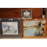 Three various paintings comprising Tim Schofield watercolour depicting poppies in a field,