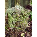 A Victorian square domed wire bird cage,