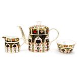 A Royal Crown Derby, Old Imari 1128 pattern, large tea pot, milk and sugar,