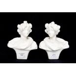 A pair of Carrara marble busts ladies.