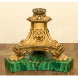 An ormolu and malachite candlestick base,