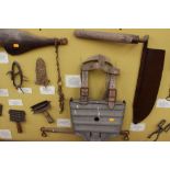 A large display board of vintage rural bygone Carpenters Tools: Over forty tools to include
