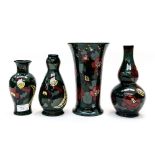 Four Decoro Ware vases, Persian bird design, various forms including double gourd,