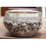 An Indian white metal bowl cast in high relief approx 503.4gms/16.