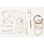 A collection of various jewellery comprising silver bead bracelet, a similar pendant necklace,