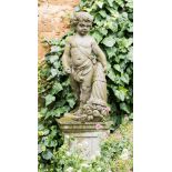 A stone figure of a boy with cornucopia, upturned,