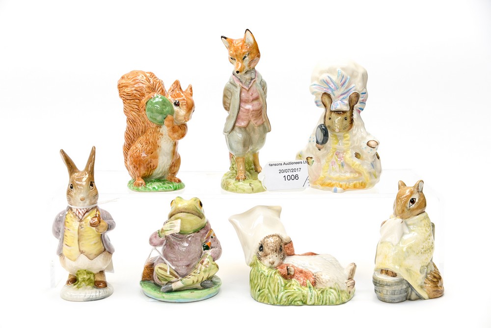 A collection of Beatrix Potter Beswick figures to include: Chippy Hackee; Mr Benjamin Bunny (90);