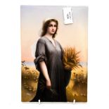 A KPM Berlin porcelain painted plaque after Charles Landelle (1812-1908), Ruth in Cornfield,