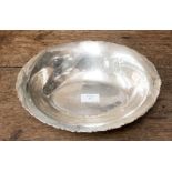 Oval .800 silver dish approx 23 x 28cm with stylised fluted rim, approx 295.9 grams / 9.