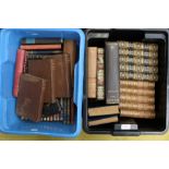 Two boxes containing a quantity of books, some nice leather bindings, Shakespeare,