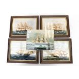 Five printed Wedgwood tiles/plaques of tall ships,