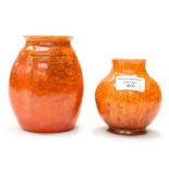 Two Pilkington Royal Lancastrian mottled orange uranium glaze vases, one of ovoid form, number 2505,