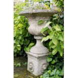 A stone pedestal vase, of campana form,