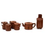 Four items of terracotta wares Chinese mid 19th and early 20th Century to include teapots and a