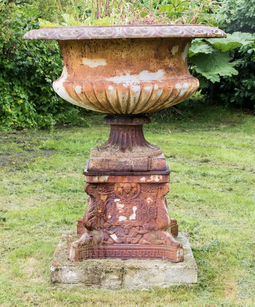 A cast iron Campana urn planter and plinth - Image 2 of 2
