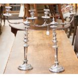 A pair of 19th Century Old Sheffield' plated twin branch candelabra,