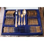 Bestecke Solingen canteen of 24k gold plated cutlery, seventy pieces, Rostfrei Edelstahl blades,