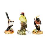 Royal Crown Derby, bird models, a matte Bullfinch and a gloss Woodpecker,