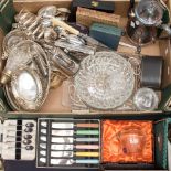 Silver plate including coffee pot, boxed set of four napkin rings, various boxed coffee spoons,