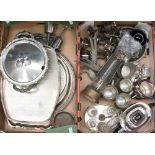 Collection of EPNS and silver plate items including trays, cups, cruet sets, two pheasant figures,