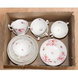 An early Victorian Staffordshire porcelain tea service, hand painted with roses including tea cups,