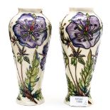 A pair of Moorcroft 'Meadow Cranesbill' pattern vases of tapering form,