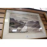 Isaac Cooke (British, 1846-1922), watercolour depicting a lake with mountains, signed lower-left,