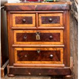 A Victorian miniature birdseye maple and flamed mahogany chest of two short over two long drawers,