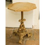 A Sienna marble topped cast iron occasional table, dolphin pedestal on three scroll feet,