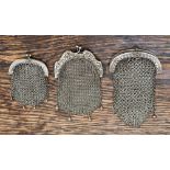 Three French silver handled chain mail evening purses, total weight approx 2.