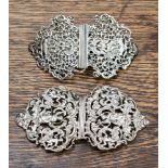 Two white metal belt buckles, Rococo and Renaissance style, cast and reticulated. approx 4.