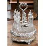 A Victorian silver seven bottle cruet stand,