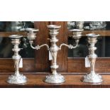 Filled solid silver candlestick garniture,