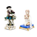 A Derby Bloor figure of child praying with a Derby figure of a young man (2),