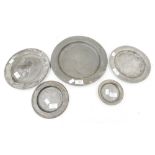 Five pewter plates,