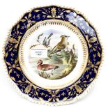 A Derby Bloor dessert plate, painted with birds in a watery landscape,